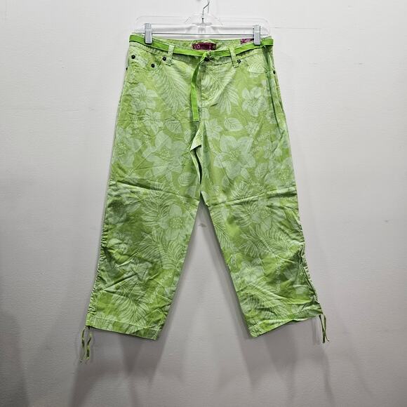 SO NEW W/TAG VINTAGE Y2K Crop Floral Hibiscus Pants Capri Green Nature Junior 9 - Picture 1 of 5
